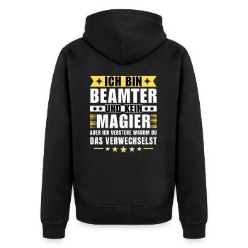 Ich bin Beamter und kein Magier - Unisex Premium Bio Zip Hoodie - Schwarz - Hinten - Nico (187cm)