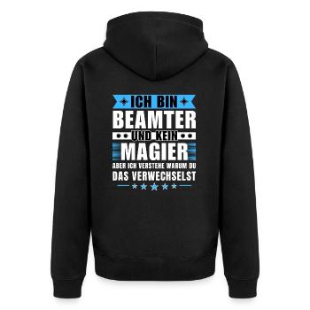 Ich bin Beamter und kein Magier - Unisex Premium Bio Zip Hoodie - Schwarz - Hinten - Nico (187cm)
