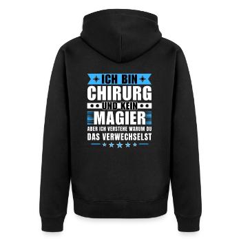 Ich bin Chirurg und kein Magier - Unisex Premium Bio Zip Hoodie - Schwarz - Hinten - Nico (187cm)