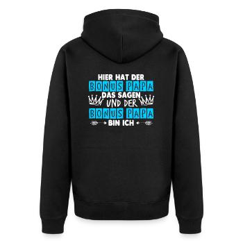 Stiefvater Bonus Papa Vatertag - Unisex Premium Bio Zip Hoodie - Schwarz - Hinten - Nico (187cm)