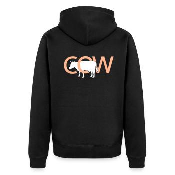 Kuh Cow Buchstaben Tier - Unisex Premium Bio Zip Hoodie - Schwarz - Hinten - Nico (187cm)