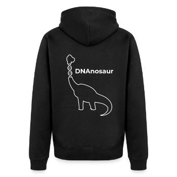 DNAnosaur - Dinosaur with DNA as neck - Unisex Premium Organic Zip Hoodie - black - Back - Nico (187cm)