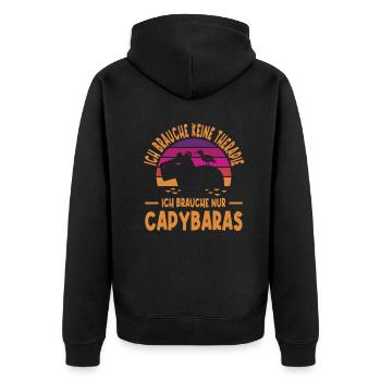 Ich Brauche Keine Therapie Brauche Nur Capybaras - Unisex Premium Bio Zip Hoodie - Schwarz - Hinten - Nico (187cm)