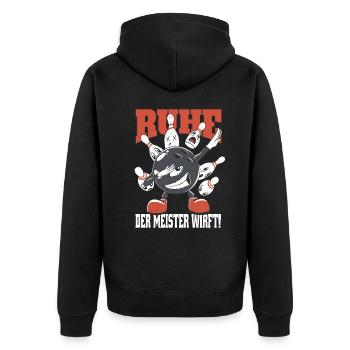 Bowling Mitgebsel Spieler Ruhe Der Meister Wirft - Unisex Premium Bio Zip Hoodie - Schwarz - Hinten - Nico (187cm)