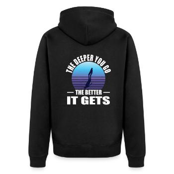 Freediving Apnoe Freier Tauchgang Tauchen - Unisex Premium Bio Zip Hoodie - Schwarz - Hinten - Nico (187cm)
