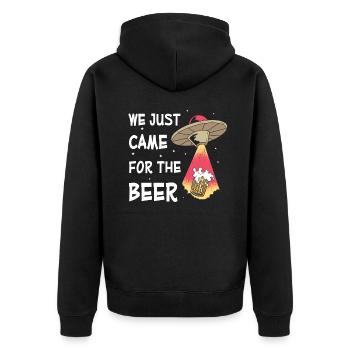Lustige Aliens - We just came for the beer - UFO - Unisex Premium Bio Zip Hoodie - Schwarz - Hinten - Nico (187cm)