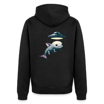 Enlèvement d’OVNI: Alien et Axolotl - Veste à capuche bio Premium Unisexe - noir - Dos - Nico (187cm)