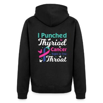 Thyroid Cancer Awareness - Unisex Premium Organic Zip Hoodie - black - Back - Nico (187cm)