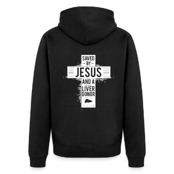 Saved by Jesus and a Liver Donor - Unisex Premium Organic Zip Hoodie - black - Back - Nico (187cm)