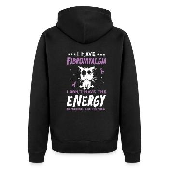 Fibromyalgia & Cat Lovers Delight - Unisex Premium Organic Zip Hoodie - black - Back - Nico (187cm)