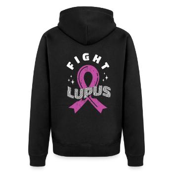 Lupus Krieger: Lila Bandsymbol - Unisex Premium Bio Zip Hoodie - Schwarz - Hinten - Nico (187cm)