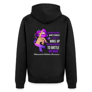 Rheuma-Krieger im Kampf - Unisex Premium Bio Zip Hoodie - Schwarz - Hinten - Nico (187cm)
