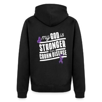 Glaube stärker als Morbus Crohn - Unisex Premium Bio Zip Hoodie - Schwarz - Hinten - Nico (187cm)