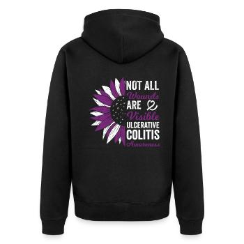 Invisible Struggle: Ulcerative Colitis - Unisex Premium Organic Zip Hoodie - black - Back - Nico (187cm)