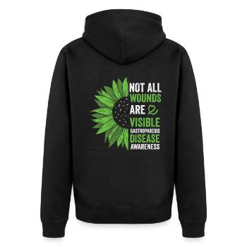 Sichtbare Stärke gegen Gastroparese - Unisex Premium Bio Zip Hoodie - Schwarz - Hinten - Nico (187cm)