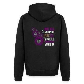 Sarkoidose-Krieger: Unsichtbarer Mut - Unisex Premium Bio Zip Hoodie - Schwarz - Hinten - Nico (187cm)