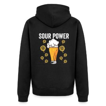 Sour Power: Bierabend Spaß - Unisex Premium Bio Zip Hoodie - Schwarz - Hinten - Nico (187cm)