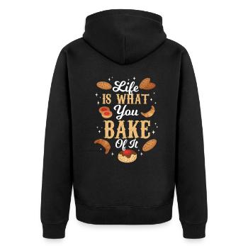 Life Is What You Bake Of It Design - Unisex Premium Organic Zip Hoodie - black - Back - Nico (187cm)