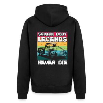 Square Body Legends Nie Vergessen - Unisex Premium Bio Zip Hoodie - Schwarz - Hinten - Nico (187cm)