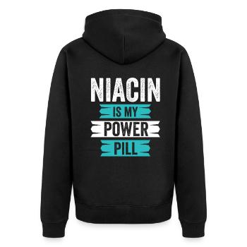 Niacin Ist Meine Power Pille - Unisex Premium Bio Zip Hoodie - Schwarz - Hinten - Nico (187cm)