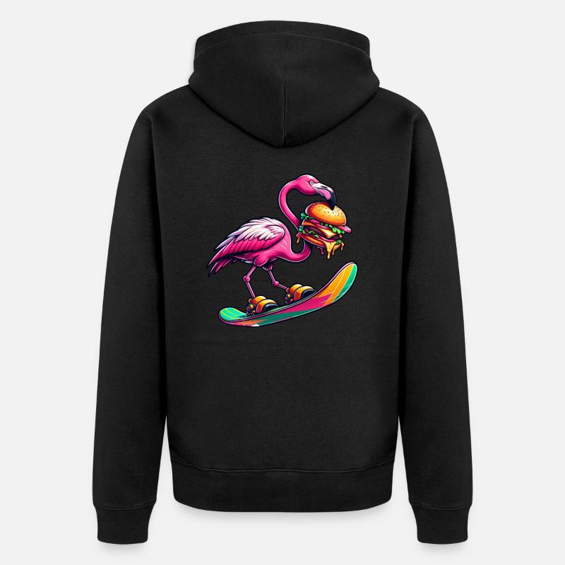Flamingo Snowboarder mit Burger - Unisex Premium Bio Zip Hoodie - Schwarz