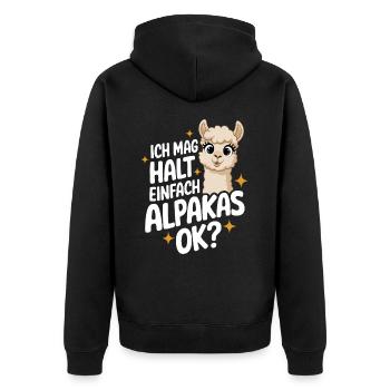 Alpaca llama alpacas animal - Unisex Premium Organic Zip Hoodie - black - Back - Nico (187cm)