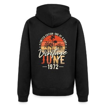 June 1972 Vintage Vintage Birthday Gift - Unisex Premium Organic Zip Hoodie - black - Back - Nico (187cm)