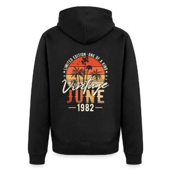 Juni 1982 Jahrgang Vintage Geburtstag Geschenk - Unisex Premium Bio Zip Hoodie - Schwarz - Hinten - Nico (187cm)
