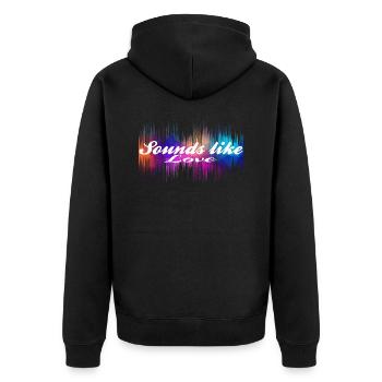 Sounds like love - Unisex Premium Bio Zip Hoodie - Schwarz - Hinten - Nico (187cm)
