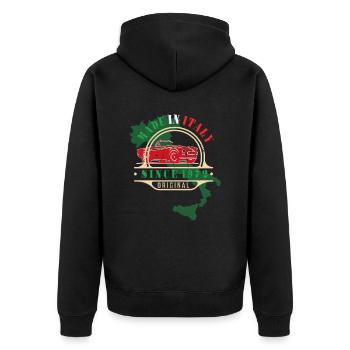 Made in Italy Spider 124 Cabrio 1972 Oldtimer - Unisex Premium Bio Zip Hoodie - Schwarz - Hinten - Nico (187cm)
