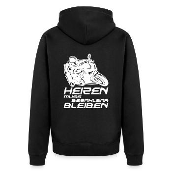 Motorrad Biker lustiger Spruch Motorsport Race - Unisex Premium Bio Zip Hoodie - Schwarz - Hinten - Nico (187cm)