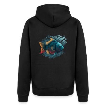 Fisch Illustration - Unisex Premium Bio Zip Hoodie - Schwarz - Hinten - Nico (187cm)