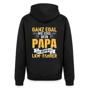 GANZ EGAL WIE COOL DEIN PAPA IST, MEINER IST LK... - Unisex Premium Bio Zip Hoodie - Schwarz - Hinten - Nico (187cm)