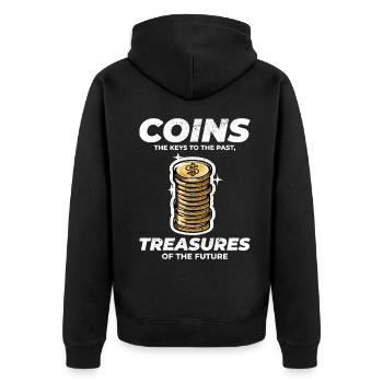 Münzsammler Sammler Numismatischer Numismatiker - Unisex Premium Bio Zip Hoodie - Schwarz - Hinten - Nico (187cm)