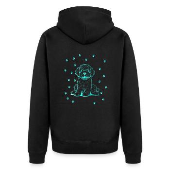 Portuguese Water Dog mit kleinen Pfoten - Unisex Premium Bio Zip Hoodie - Schwarz - Hinten - Nico (187cm)