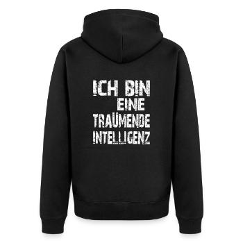 KI Spruch Ich bin eine träumende Intelligenz - Unisex Premium Bio Zip Hoodie - Schwarz - Hinten - Nico (187cm)