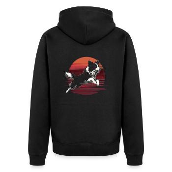 Border Collie sauteur dans un style vintage - Veste à capuche bio Premium Unisexe - noir - Dos - Nico (187cm)
