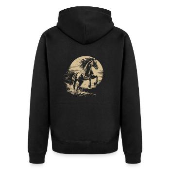 Gallopierendes Pferd Silhouette Vintage - Unisex Premium Bio Zip Hoodie - Schwarz - Hinten - Nico (187cm)
