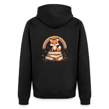 Cute Fox with Books - Unisex Premium Organic Zip Hoodie - black - Back - Nico (187cm)