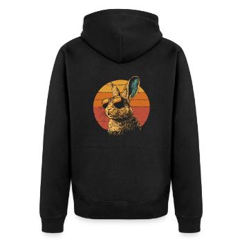Hase mit Sonnenbrille vintage - Unisex Premium Bio Zip Hoodie - Schwarz - Hinten - Nico (187cm)