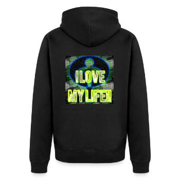 I Love my Life!! - Abbild - 2023 - Unisex Premium Bio Zip Hoodie - Schwarz - Hinten - Nico (187cm)