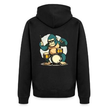 Drumming Gorilla - Unisex Premium Organic Zip Hoodie - black - Back - Nico (187cm)