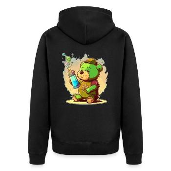 High Bear: A Funny Cartoon Illustration for Cannab - Unisex Premium Organic Zip Hoodie - black - Back - Nico (187cm)