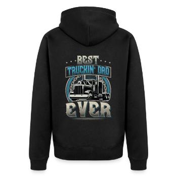 LKW Fahrer Papa Vater Vatertag - Unisex Premium Bio Zip Hoodie - Schwarz - Hinten - Nico (187cm)