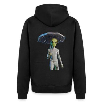 Alien with umbrella - Unisex Premium Organic Zip Hoodie - black - Back - Nico (187cm)