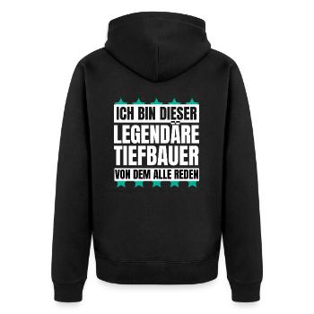 Ich bin dieser legendäre Tiefbauer - Unisex Premium Bio Zip Hoodie - Schwarz - Hinten - Nico (187cm)