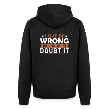 Confident Doubt Tee: Mutig sicher - Unisex Premium Bio Zip Hoodie - Schwarz - Hinten - Nico (187cm)