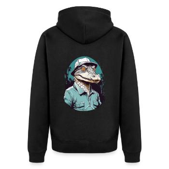 Krokodil Golfer Golfspieler Design - Unisex Premium Bio Zip Hoodie - Schwarz - Hinten - Nico (187cm)