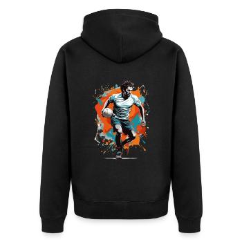 Handballspieler Streetwear Ikonischer Style - Unisex Premium Bio Zip Hoodie - Schwarz - Hinten - Nico (187cm)