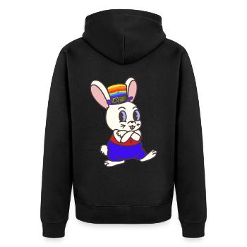 Regenbogen Kaninchen Hase LGBT Gay Pride Hasen - Unisex Premium Bio Zip Hoodie - Schwarz - Hinten - Nico (187cm)